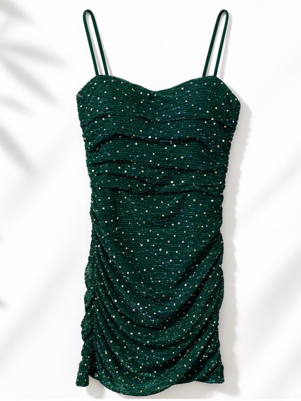 Emerald Green Sequin Ruched Slip Dress